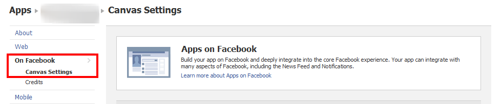Canvas Settings - On Facebook -> Canvas Settings